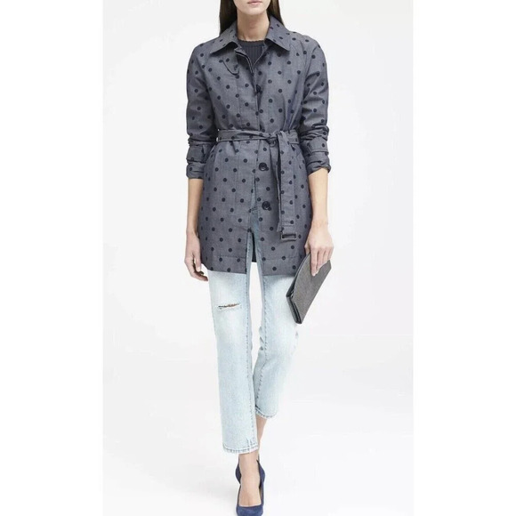 Banana Republic Woman’s Chambray Polka Dot Classic Trench Coat Small Bel… - Picture 2 of 11